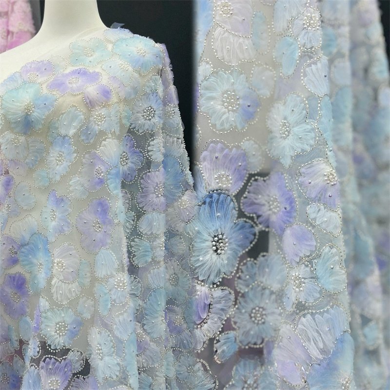 affninty multicolor 3d flower embroidery beaded lace with sequins french bridal lace fabric for evening gown dress elegant