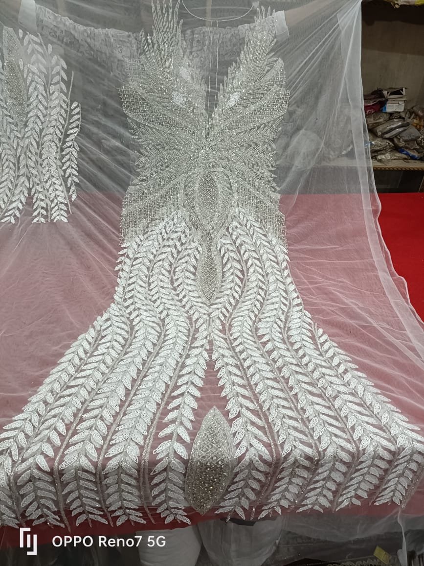 High Quality Luxury Beaded Fabric with Zircon Handmade 100% Polyester Best Price Export from Indian Supplier for Garments Making