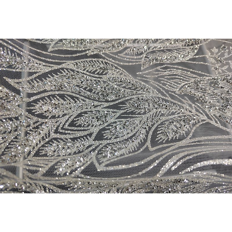 Glitter Sequin Beaded Fabric with Beaded Flowers Embroidery Tulle Fabric Stretch Lace Fabric