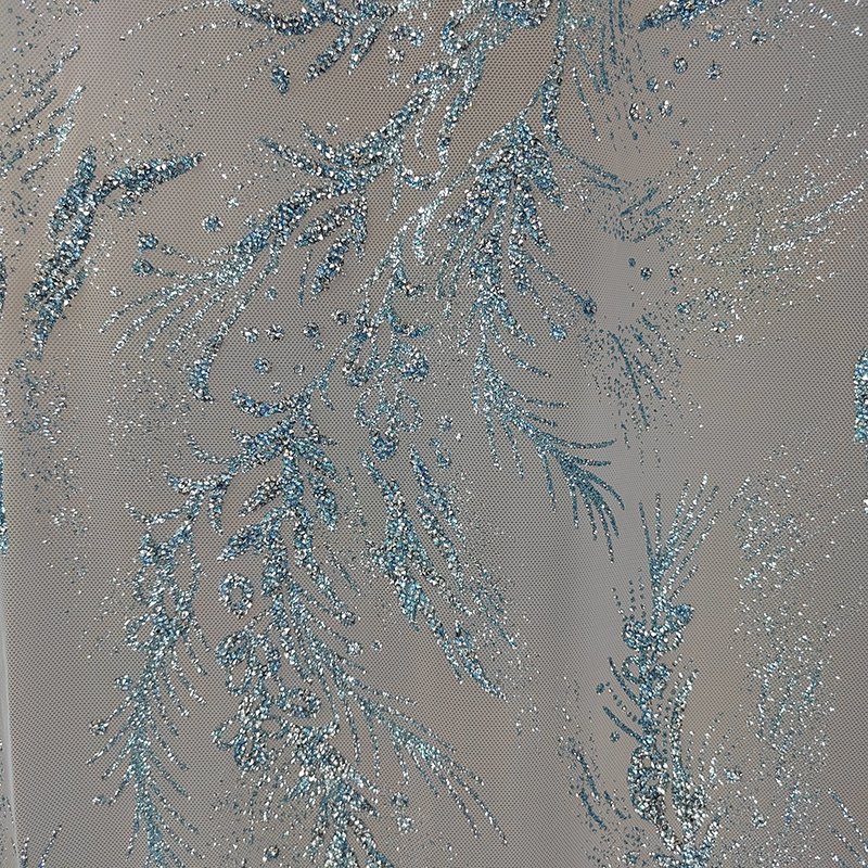 Glitter Sequin Beaded Fabric with Beaded Flowers Embroidery Tulle Fabric Stretch Lace Fabric