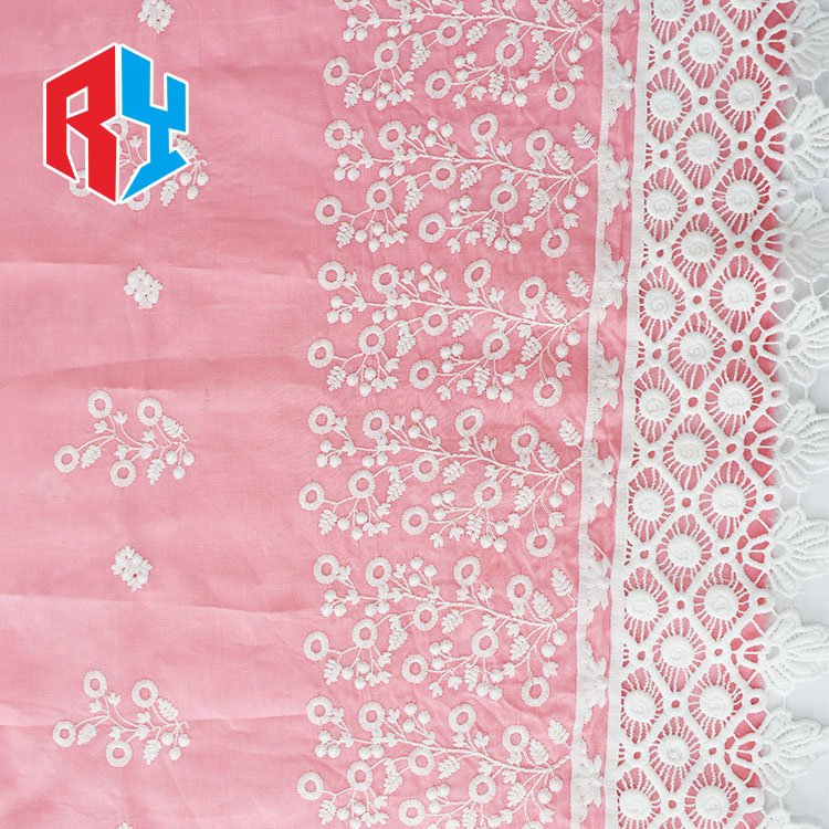 Factory Price 100% Cotton Embroidery Fabric Pink Floral Guipure Party Wedding Dress Lace Fabric