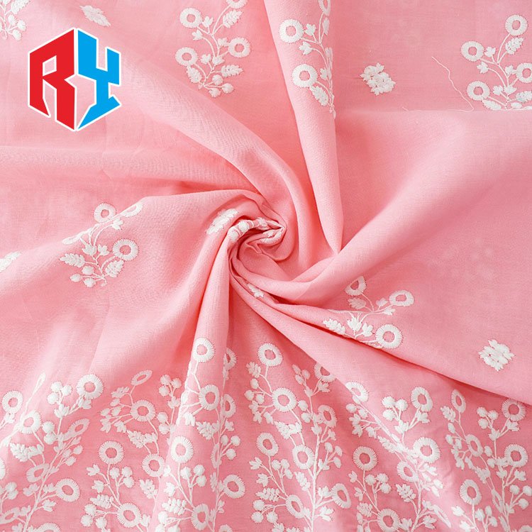 Factory Price 100% Cotton Embroidery Fabric Pink Floral Guipure Party Wedding Dress Lace Fabric