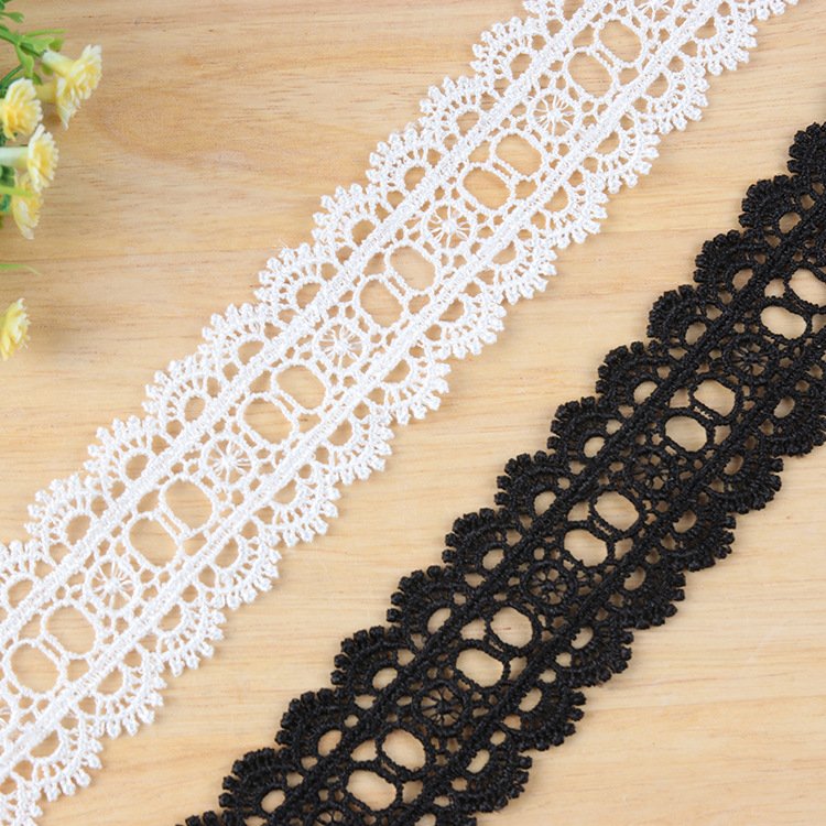 Decorative Embroidery Wedding Water Soluble Trimming Ribbon Black White Embroidered Lace Trim