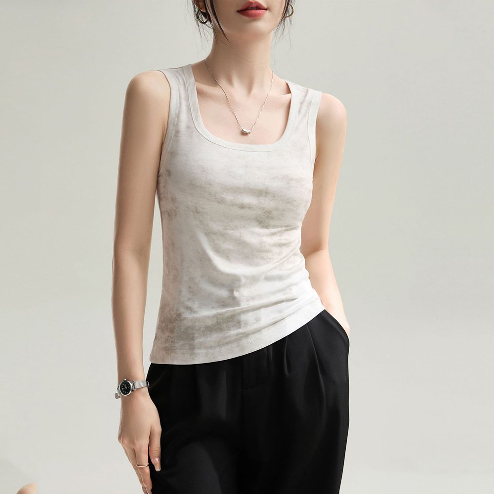 Women Summer 94% Visco 6% Spandex Ribbed Sleeveless Tank Tops