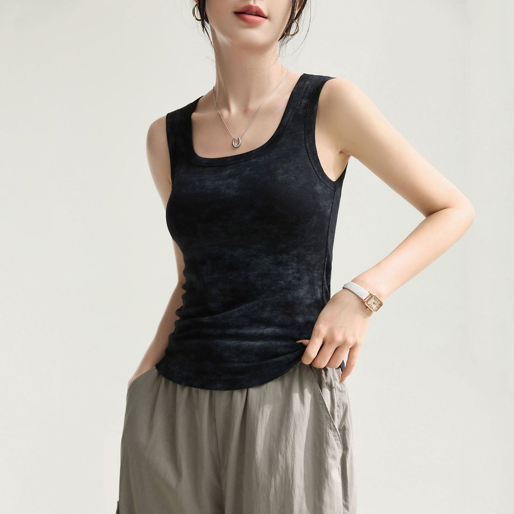 Women Summer 94% Visco 6% Spandex Ribbed Sleeveless Tank Tops