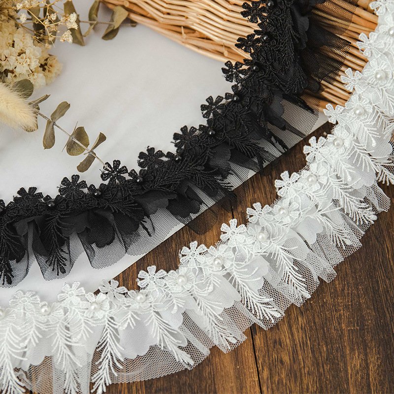 Width 6cm Black White Accessories Embroidery Decoration Lace Embroidery Fabric 100% Polyester Sustainable Embroidered