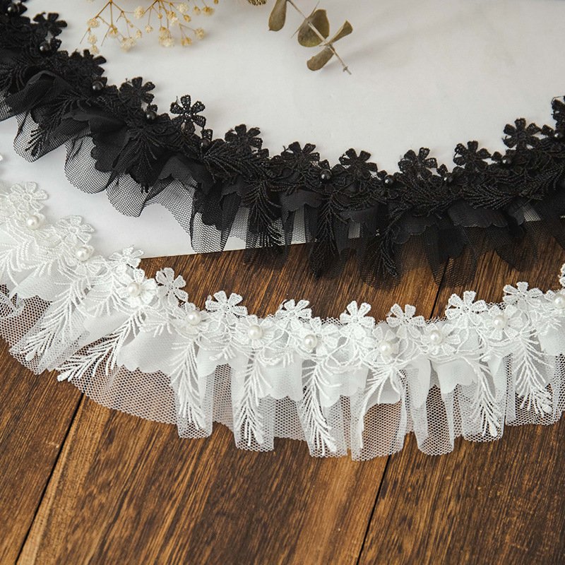 Width 6cm Black White Accessories Embroidery Decoration Lace Embroidery Fabric 100% Polyester Sustainable Embroidered