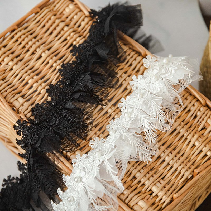 Width 6cm Black White Accessories Embroidery Decoration Lace Embroidery Fabric 100% Polyester Sustainable Embroidered