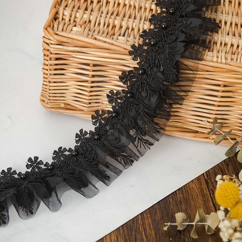 Width 6cm Black White Accessories Embroidery Decoration Lace Embroidery Fabric 100% Polyester Sustainable Embroidered