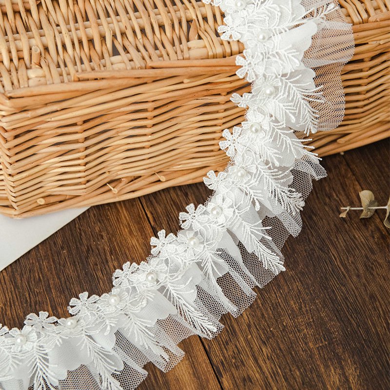 Width 6cm Black White Accessories Embroidery Decoration Lace Embroidery Fabric 100% Polyester Sustainable Embroidered