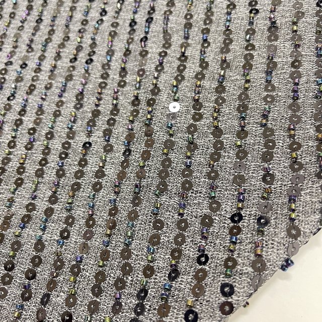 gray mesh shiny sequins laser color beads embroidery lace mesh fabric for designer wear