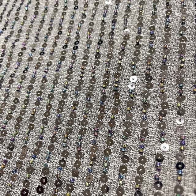 gray mesh shiny sequins laser color beads embroidery lace mesh fabric for designer wear