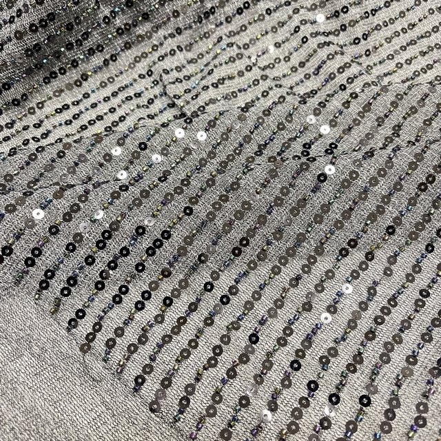 gray mesh shiny sequins laser color beads embroidery lace mesh fabric for designer wear