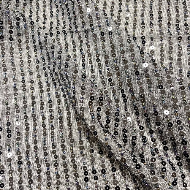 gray mesh shiny sequins laser color beads embroidery lace mesh fabric for designer wear