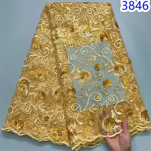 White Embroidery Mesh Tulle Lace Fabric Sequins 2024 High Quality 5 Yards African Lace Fabric Nigerian Bride Wedding Dress 3846