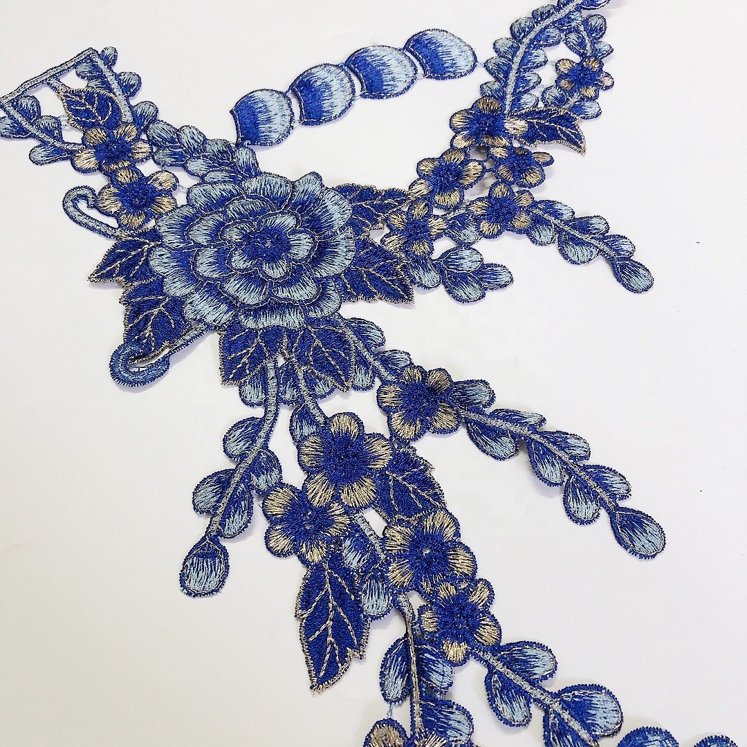 Hot selling wholesale neck cutwork collar applique lace embroidery designs LT2599A