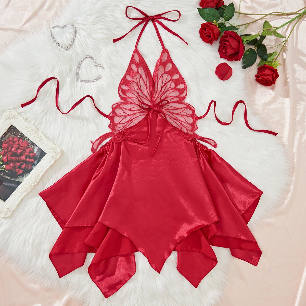 Factory Direct Women's Summer Silk Sexy Sleepwear Open Lace Night Dress for Girls Wholesale Supply Cheap Price