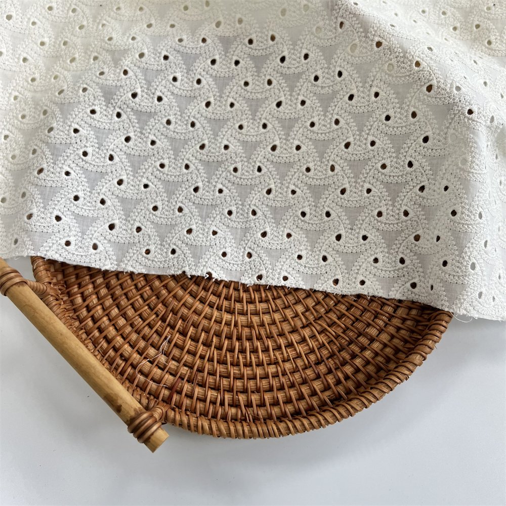 HAHOO 100% cotton swiss voile embroidery lace fabric with holes for clothing cotton