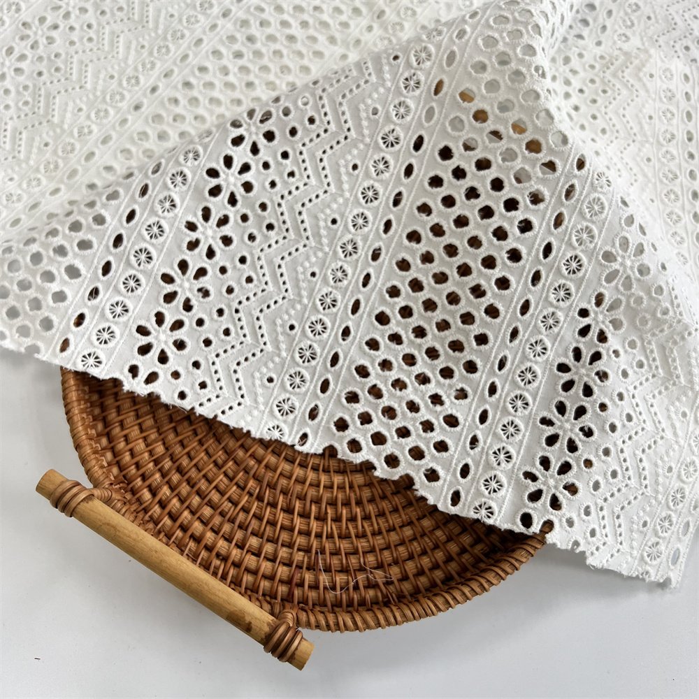HAHOO 100% cotton swiss voile embroidery lace fabric with holes for clothing cotton