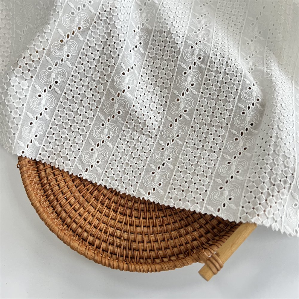 HAHOO 100% cotton swiss voile embroidery lace fabric with holes for clothing cotton