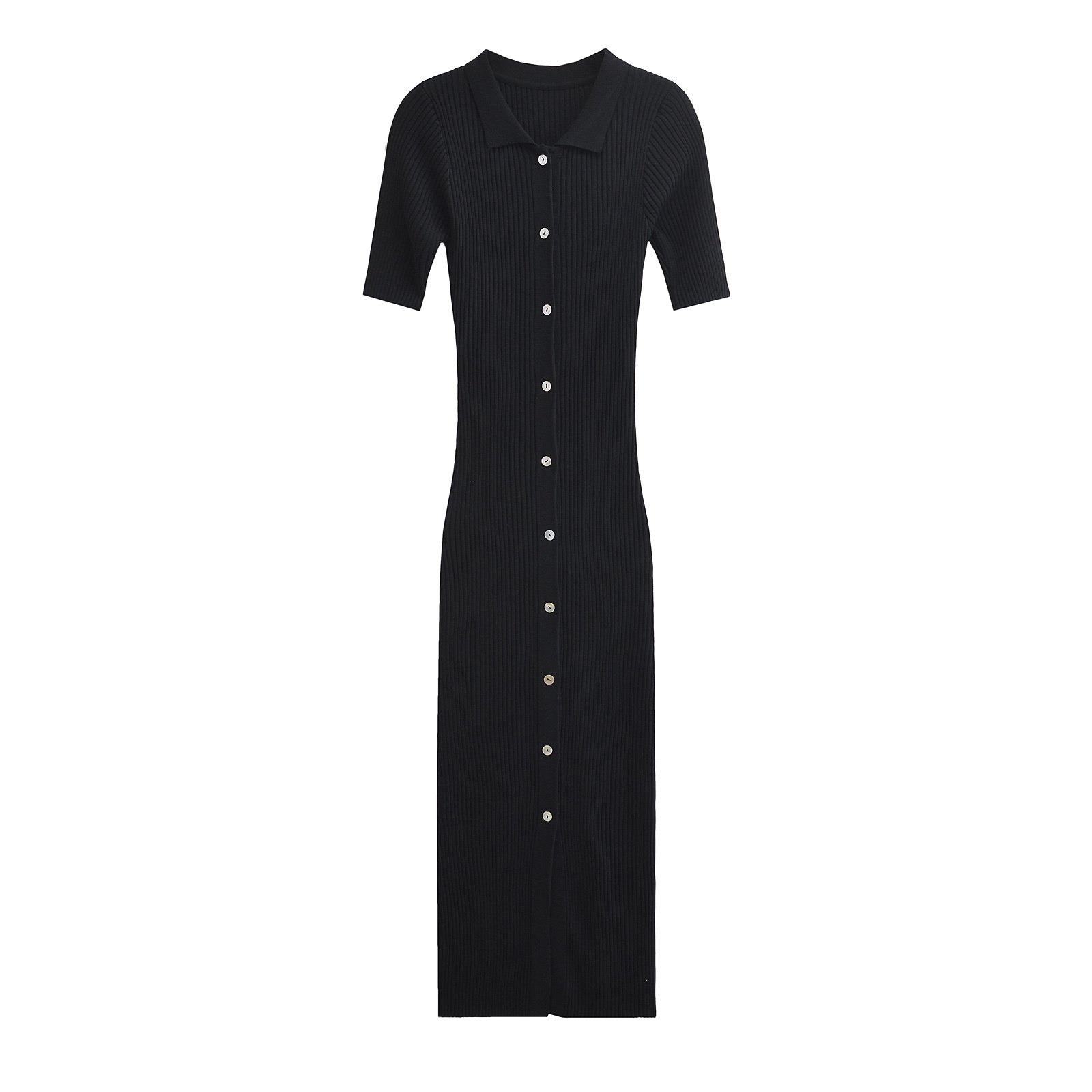 KAR&OT ZA 2024 women's autumn new fashion temperament slim fit button ribbed lapel short-sleeved dress 0085633