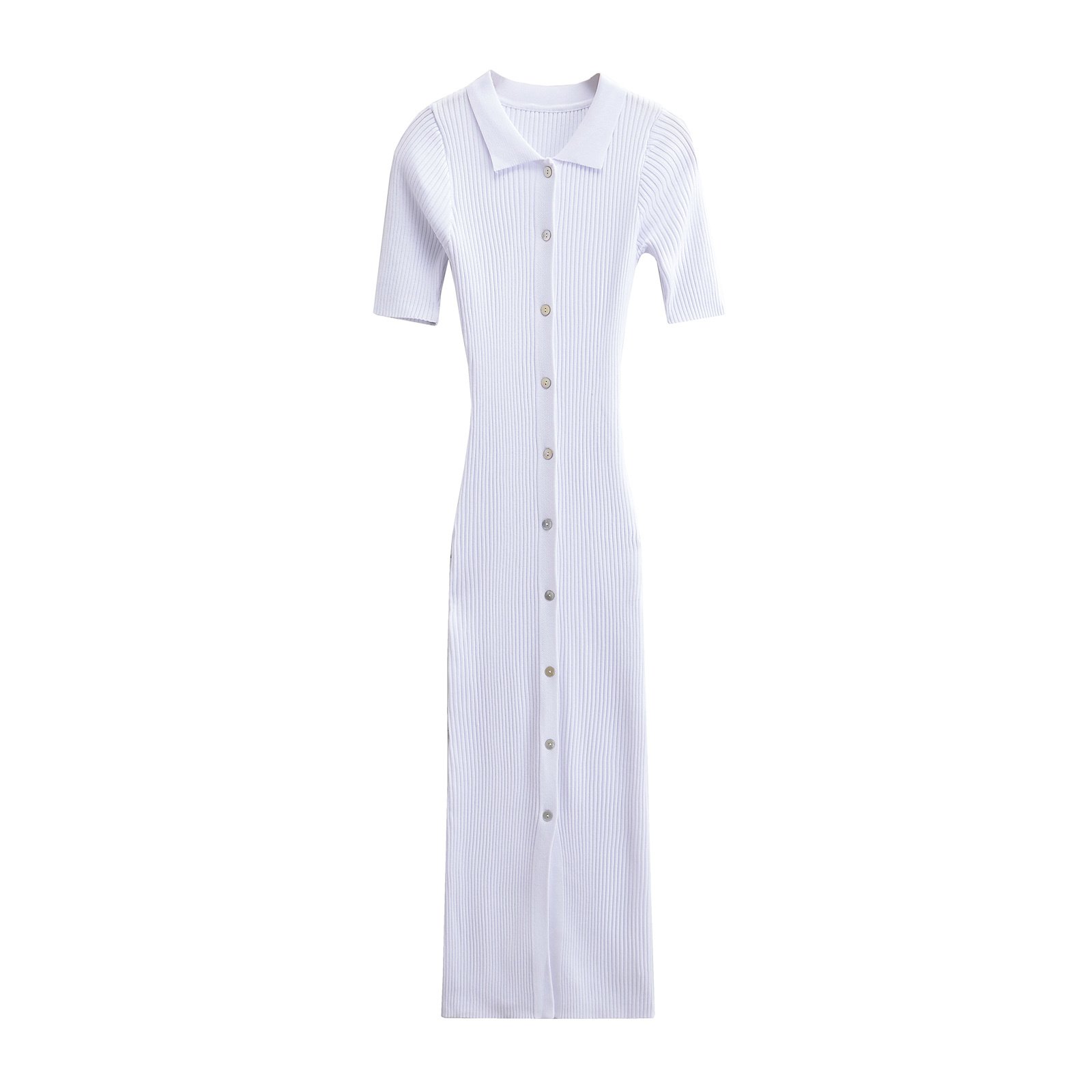 KAR&OT ZA 2024 women's autumn new fashion temperament slim fit button ribbed lapel short-sleeved dress 0085633