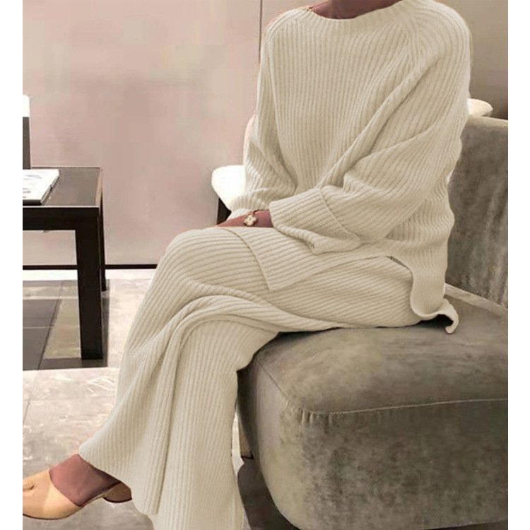 Casual Elegant Two Piece Fancy Ladies Sweaters Set Women Cashmere Pullover Sweaters And Pants Set Ribbed Sweater Womans