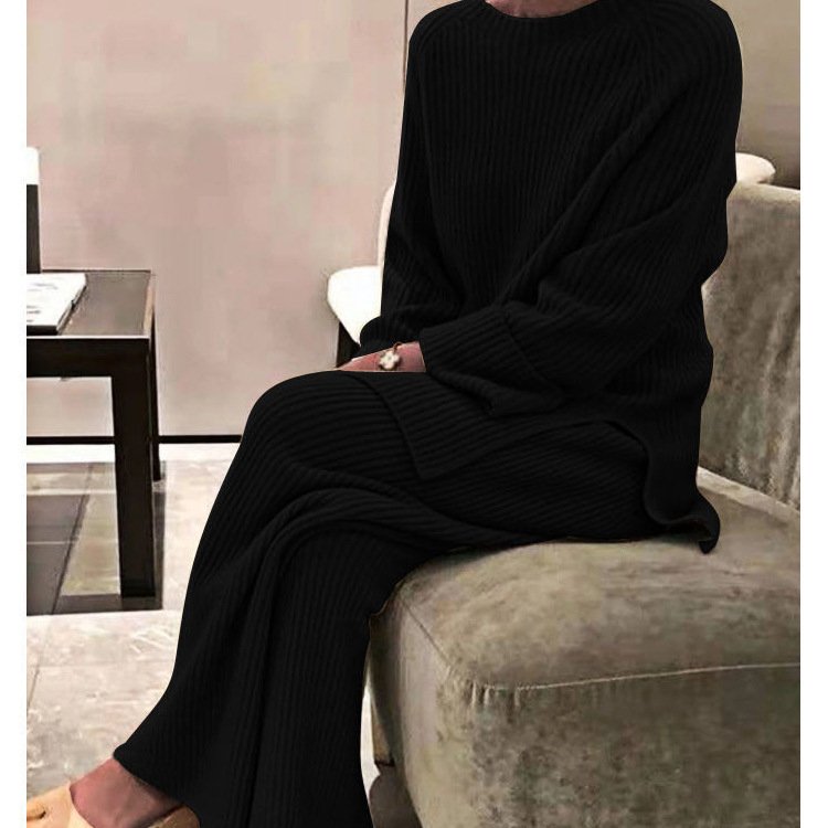 Casual Elegant Two Piece Fancy Ladies Sweaters Set Women Cashmere Pullover Sweaters And Pants Set Ribbed Sweater Womans