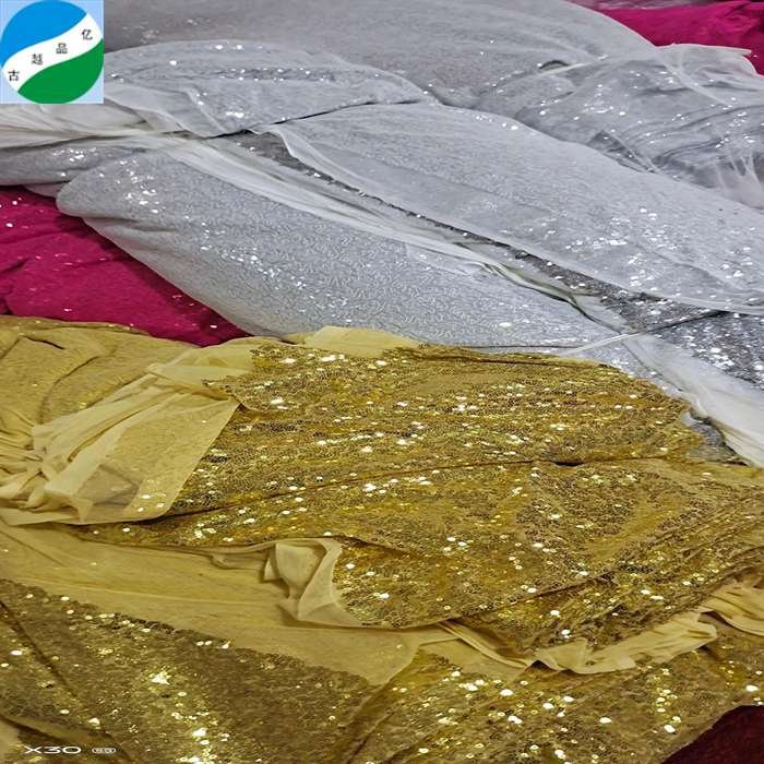Wholesale kg price sequins embroidery stock bridal mesh sequins fabric french sequin embroidered lace fabric