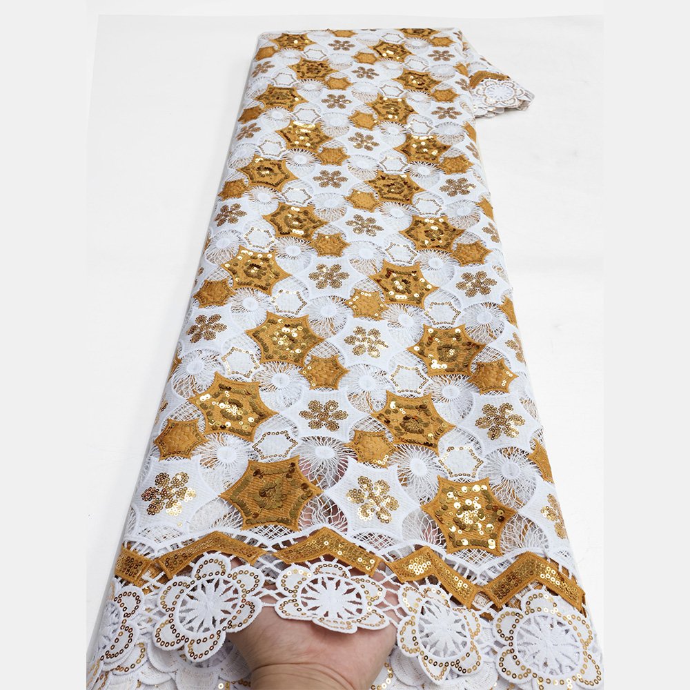 NI.AI Guipure Cord African Lace Fabric Pattern Swiss Voile Lace Fabric Cotton Lace Fabric Embroidery With Sequins