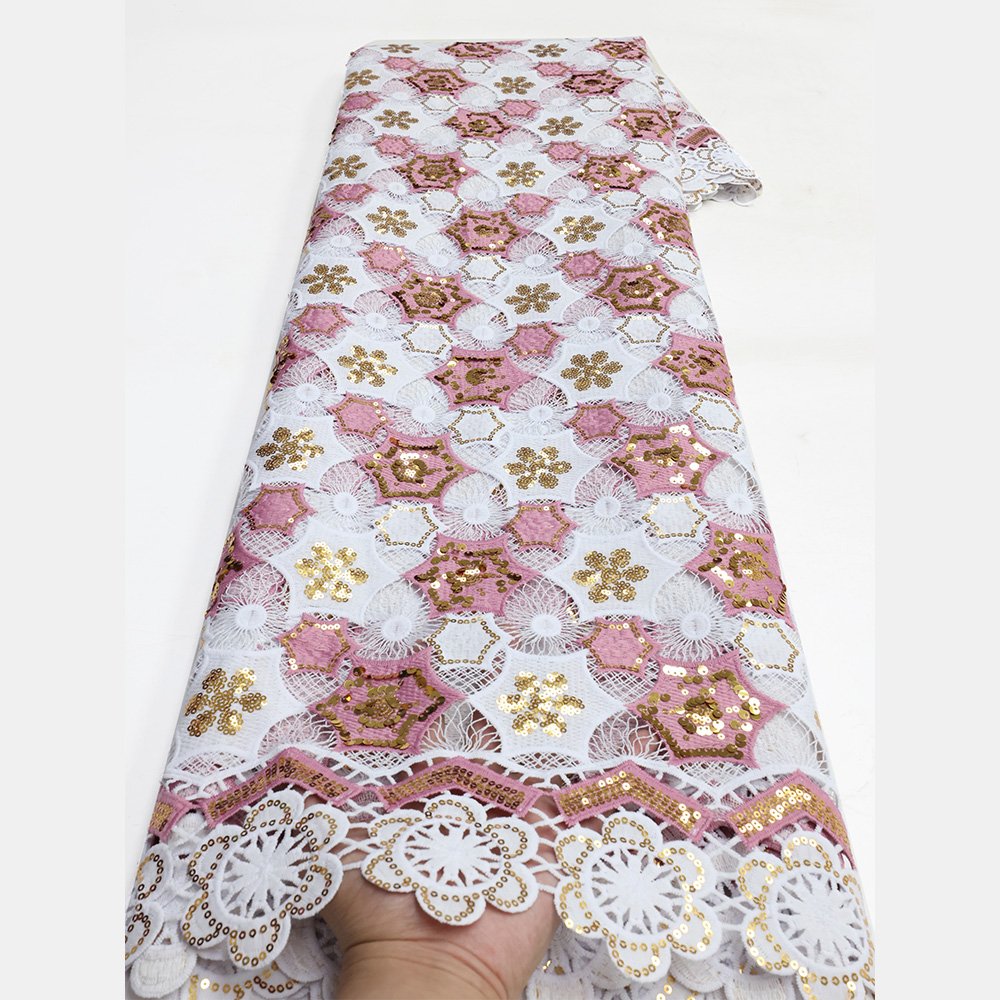 NI.AI Guipure Cord African Lace Fabric Pattern Swiss Voile Lace Fabric Cotton Lace Fabric Embroidery With Sequins