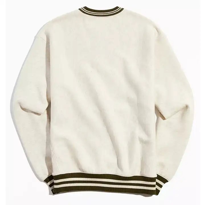 Custom Plus Size striped ribbed collar crewneck embroidery pullover Terry cotton rib Hoodies oversized Men'S Hoodies Sweatshirts