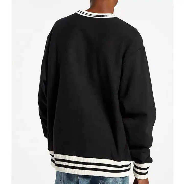 Custom Plus Size striped ribbed collar crewneck embroidery pullover Terry cotton rib Hoodies oversized Men'S Hoodies Sweatshirts