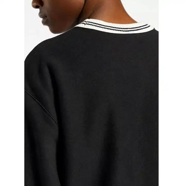 Custom Plus Size striped ribbed collar crewneck embroidery pullover Terry cotton rib Hoodies oversized Men'S Hoodies Sweatshirts