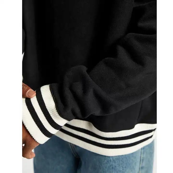 Custom Plus Size striped ribbed collar crewneck embroidery pullover Terry cotton rib Hoodies oversized Men'S Hoodies Sweatshirts