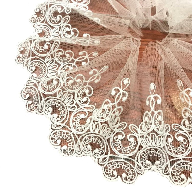 High Quality White Cotton Embroidery Mesh Lace Accessories Decoration Clothes Fabric Width Dress Making Lace Fabric