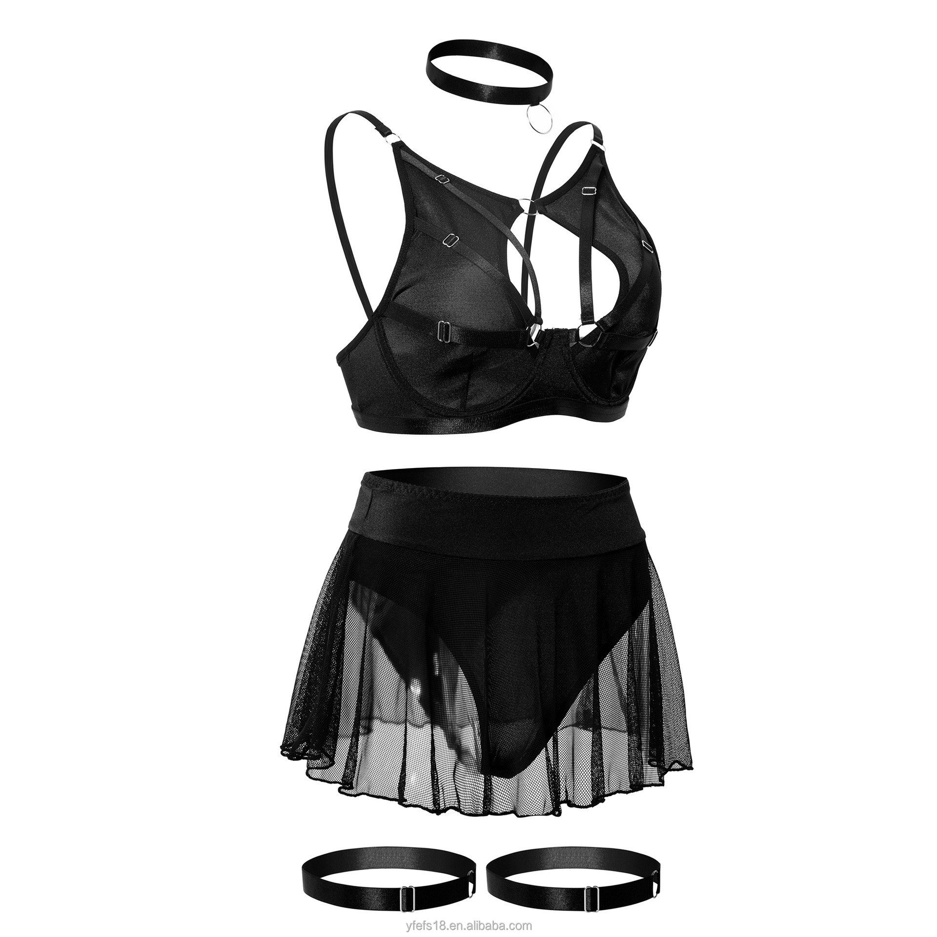 Lace Sexy Bra Fun Underwear Set Solid Color Sexy Mesh Apron Underwear Set