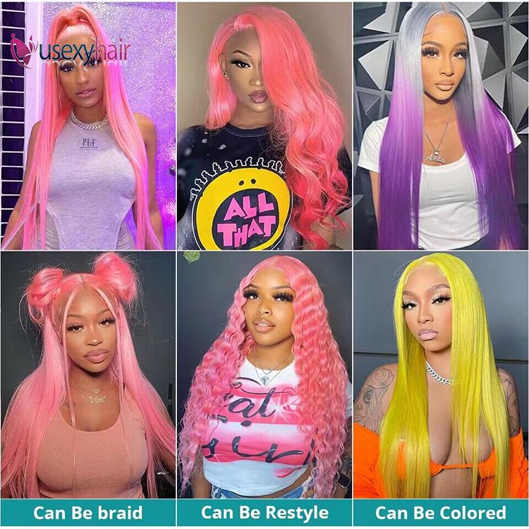 13x6 Hd Transparent Pink Lace Front Wig Human Hair Preplucked Brazilian 13x4 Bone Straight Frontal 613 Colored Wigs For Women