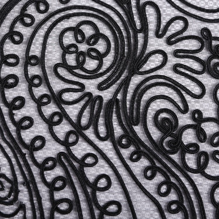 S-9273 Polyester black new design handwork ribbon cord embroidery lace tulle fabric for beach blouse S-9273