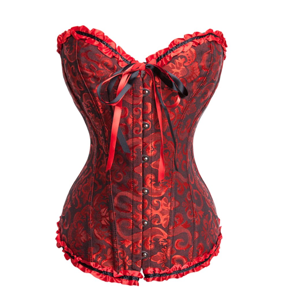 Sexy Boned Over Bust Lace Up Corset Bustier Top Dress Punk Women Steel Boned Waist Training Corset