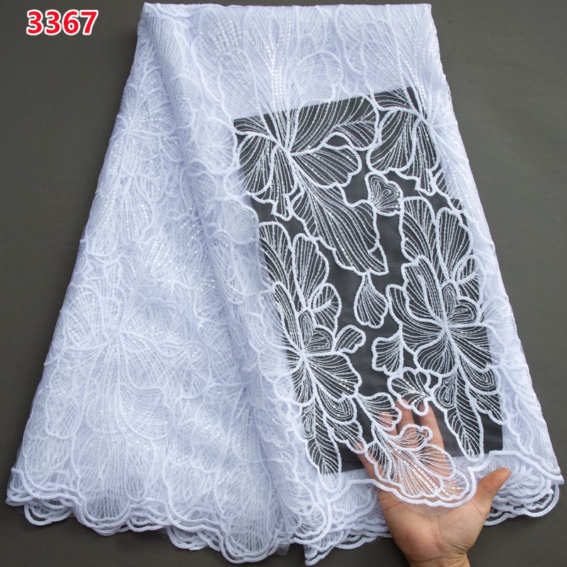 3367 Black Color Mesh Lace Milk Silk Lace Fabric with Sequins African Tulle Lace for Wedding Party Dresses Sewing