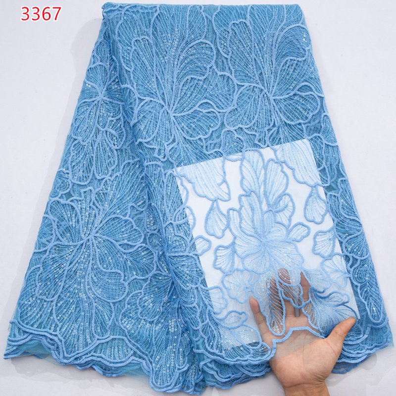 3367 Black Color Mesh Lace Milk Silk Lace Fabric with Sequins African Tulle Lace for Wedding Party Dresses Sewing