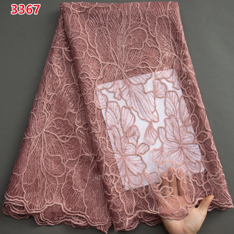 3367 Black Color Mesh Lace Milk Silk Lace Fabric with Sequins African Tulle Lace for Wedding Party Dresses Sewing