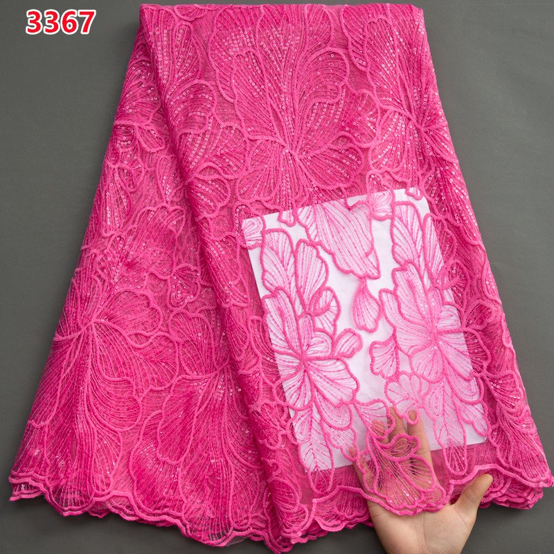 3367 Black Color Mesh Lace Milk Silk Lace Fabric with Sequins African Tulle Lace for Wedding Party Dresses Sewing