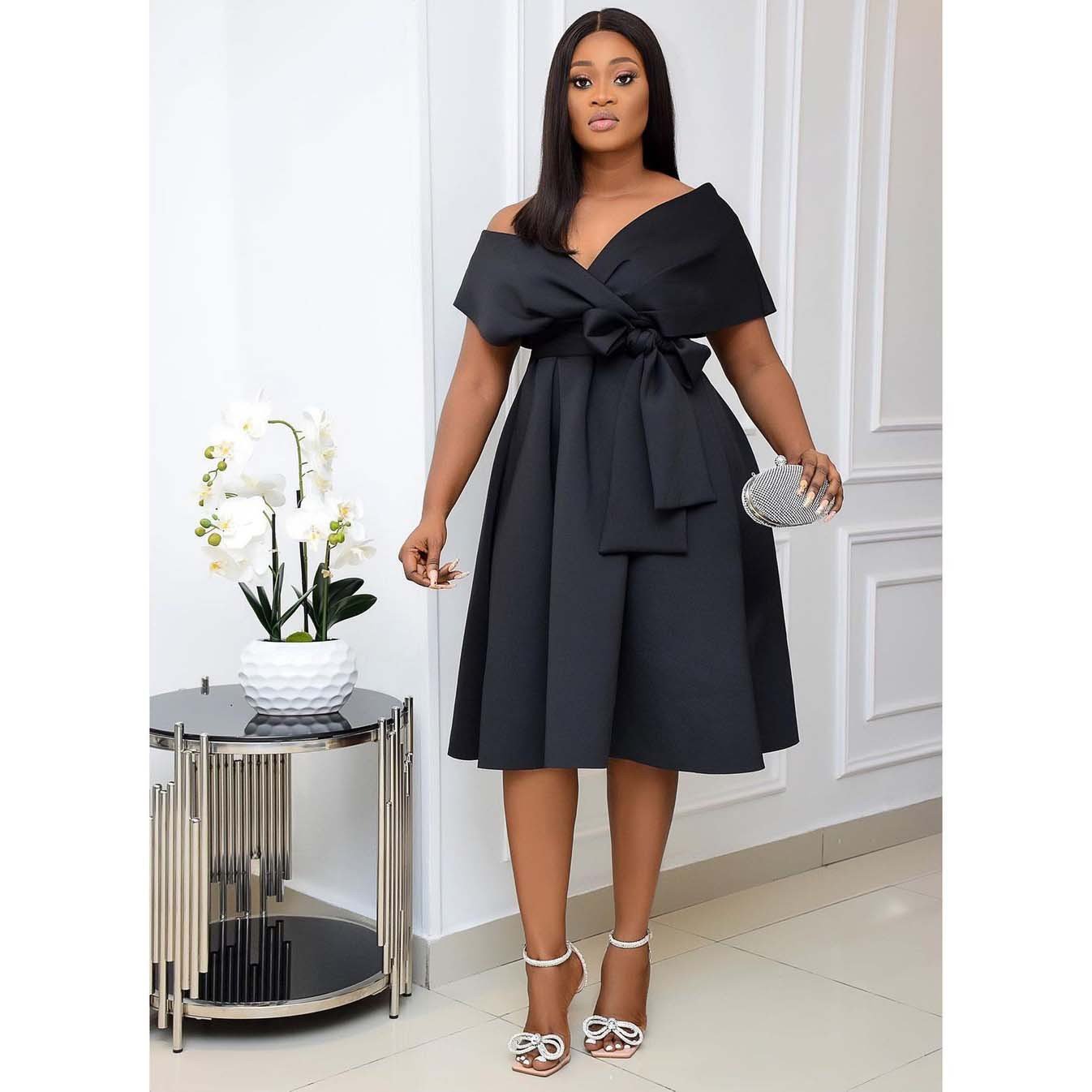 2023 Summer Sales Of The Latest Temperament Commuter Casual V-neck Fashion Lace-up Plus-size Dress