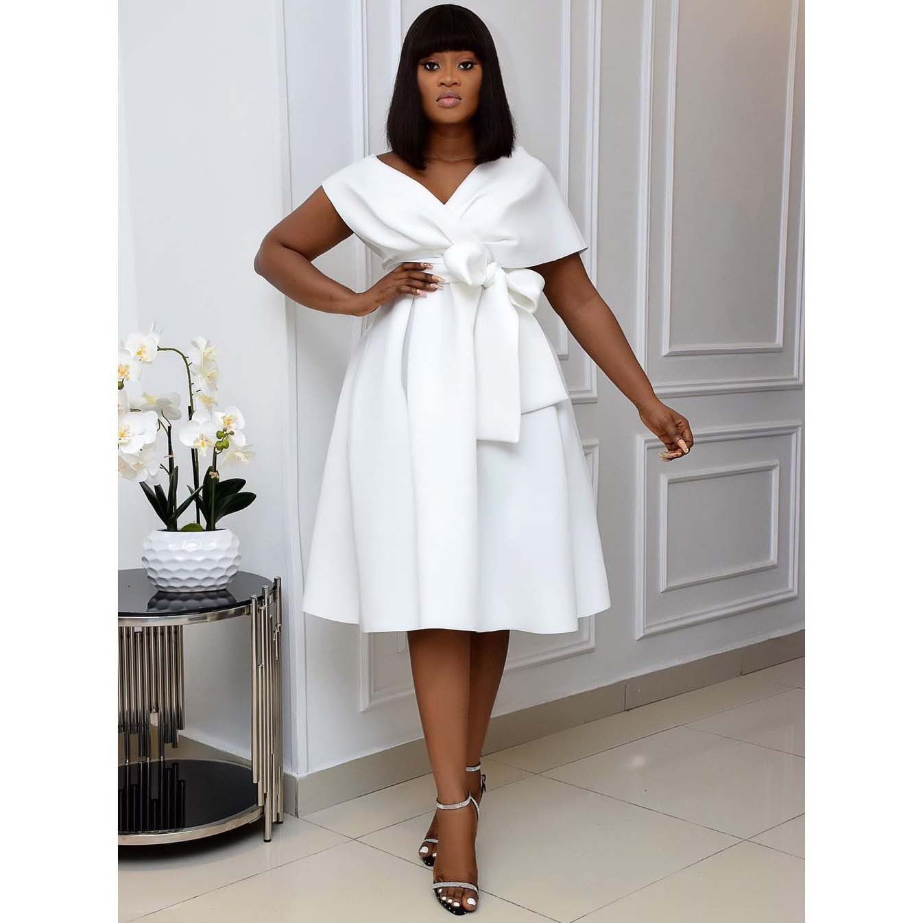 2023 Summer Sales Of The Latest Temperament Commuter Casual V-neck Fashion Lace-up Plus-size Dress