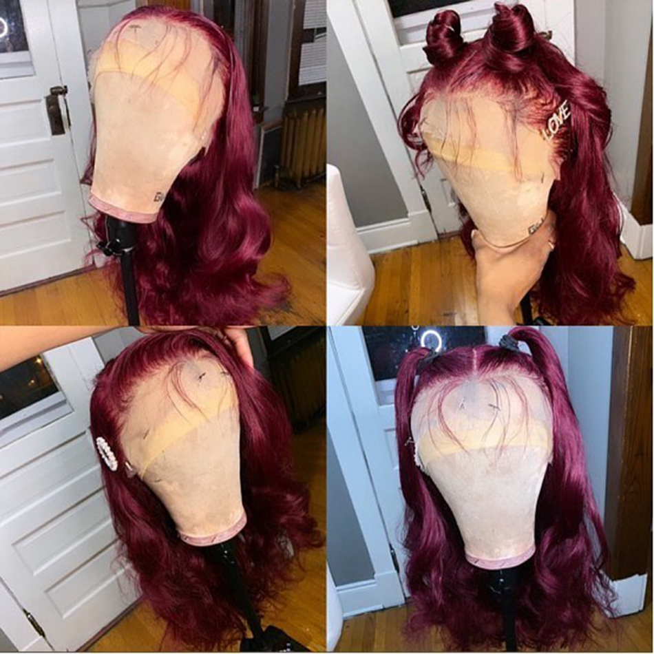 Burgundy Straight Full Lace Human Hair Wigs with Baby Hair 99J Colored Hd Lace Frontal Wigs For Black Women 360 Lace Front Wigs