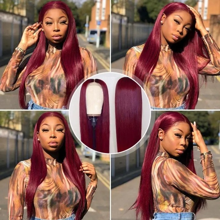 Burgundy Straight Full Lace Human Hair Wigs with Baby Hair 99J Colored Hd Lace Frontal Wigs For Black Women 360 Lace Front Wigs