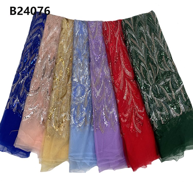 CHOCOO wholesale glitter beaded french lace fabric dark green embroidery tulle lace fabric for women dress making