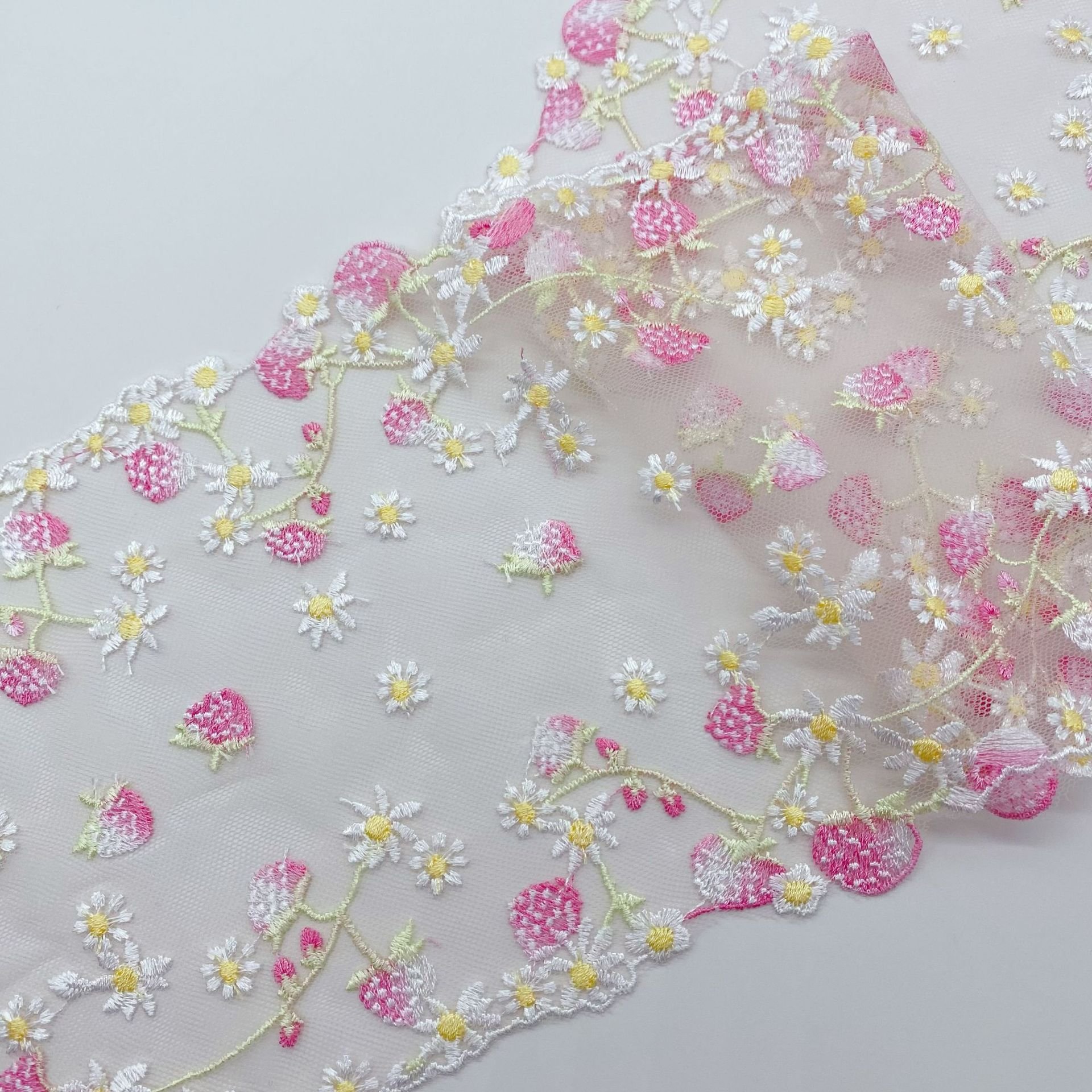Polyester colorful Tulle Soft embroidery Lace trim Fabric 2 tones flowers lace For bra underwear dress